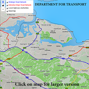Department for Transport map of Major and Strategic Roads in Swale
